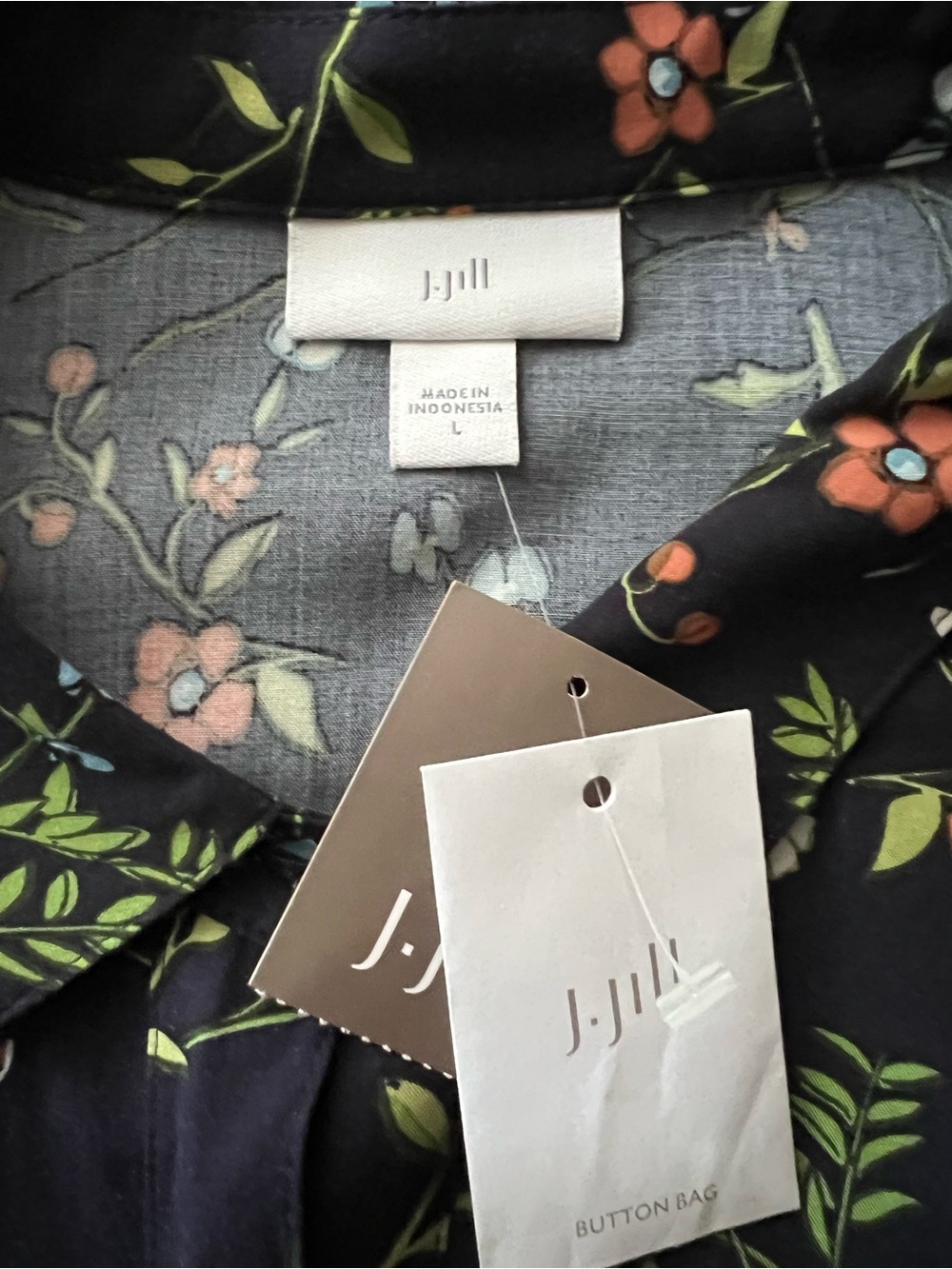NWT J. Jill Navy Long-Sleeve Button DownFloral Shirt Dress Sz L Removable Belt - Picture 6 of 12